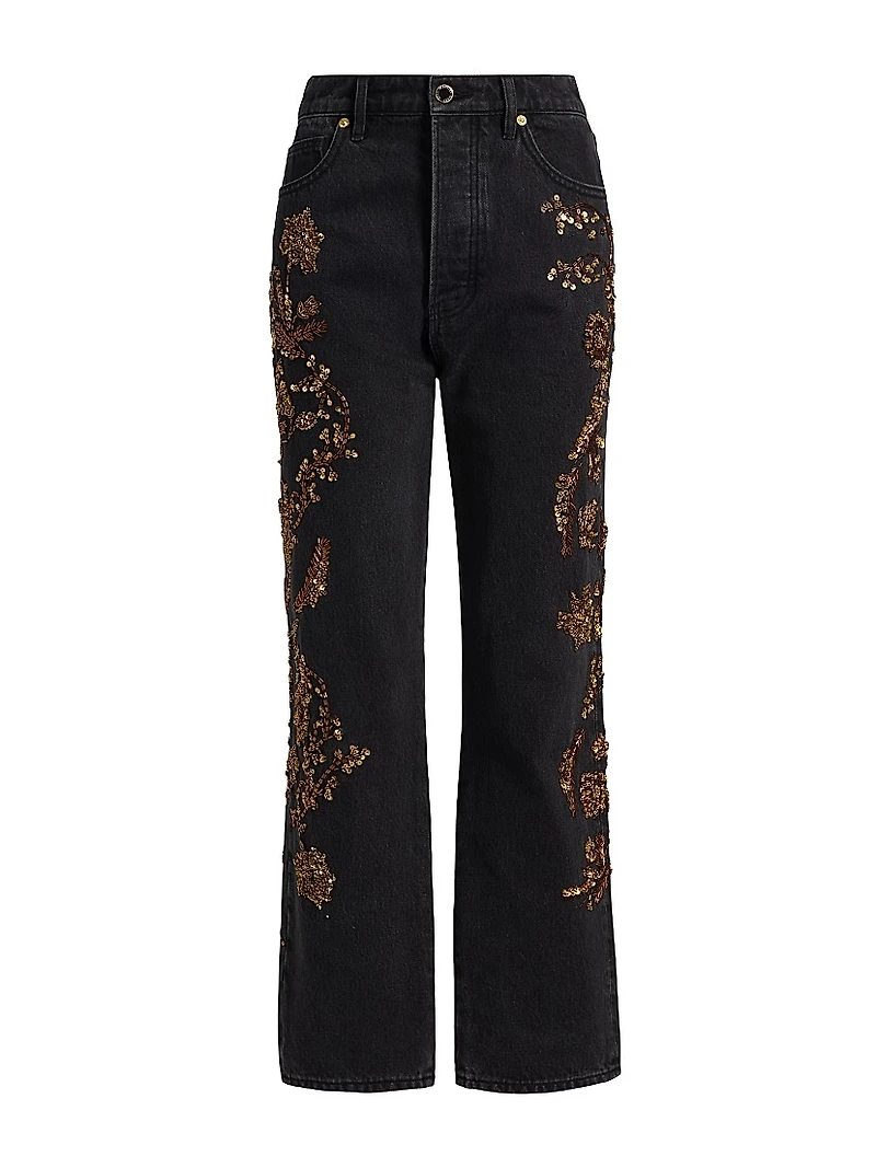 Daniela Embellished High-Rise Straight-Leg Jeans