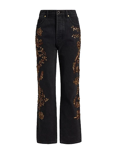 Daniela Embellished High-Rise Straight-Leg Jeans