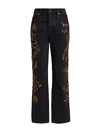 Daniela Embellished High-Rise Straight-Leg Jeans