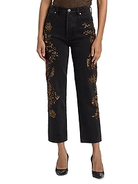 Daniela Embellished High-Rise Straight-Leg Jeans