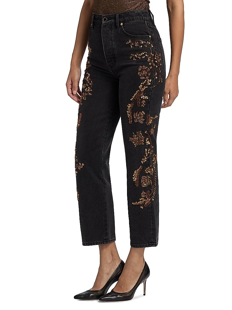 Daniela Embellished High-Rise Straight-Leg Jeans