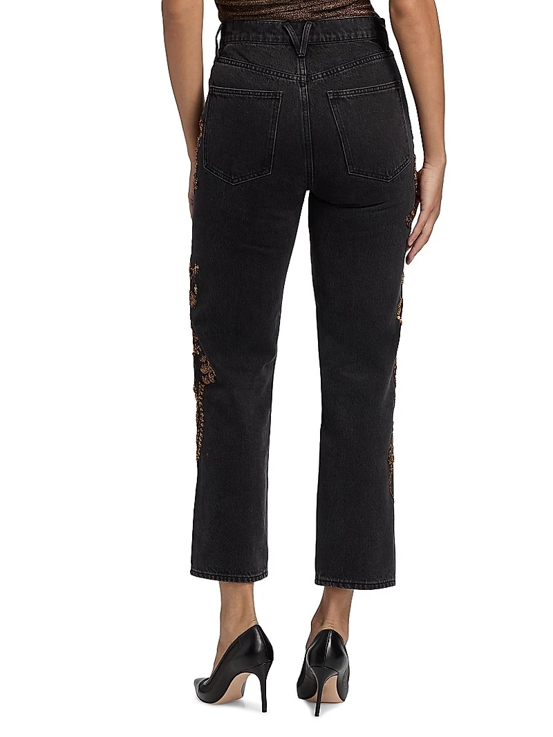 Daniela Embellished High-Rise Straight-Leg Jeans