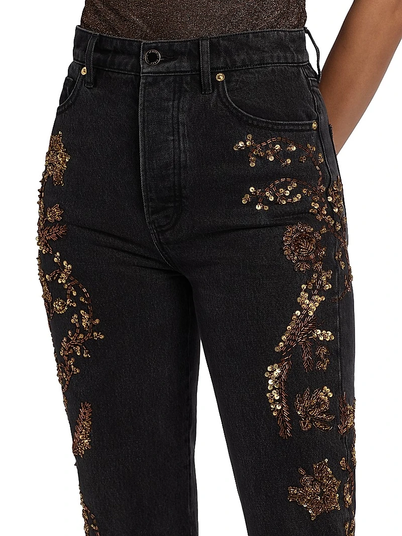 Daniela Embellished High-Rise Straight-Leg Jeans