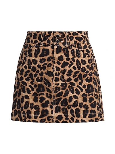 Chloe Leopard-Print Denim Miniskirt