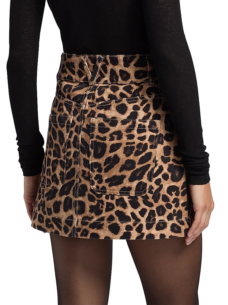 Chloe Leopard-Print Denim Miniskirt