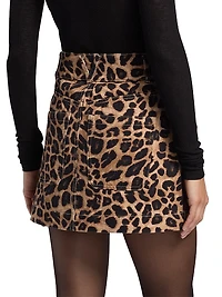 Chloe Leopard-Print Denim Miniskirt