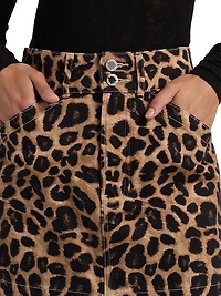 Chloe Leopard-Print Denim Miniskirt