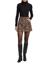 Chloe Leopard-Print Denim Miniskirt
