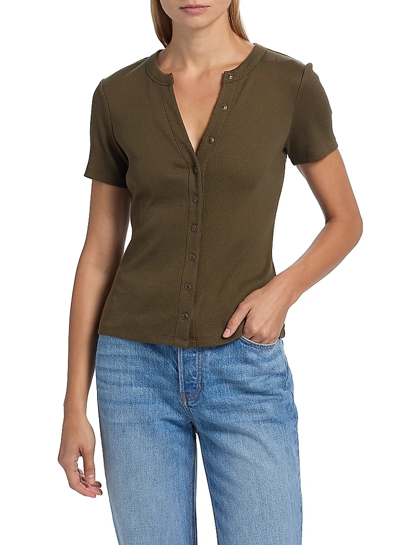 Dilia Rib-Knit Stretch Cotton Top