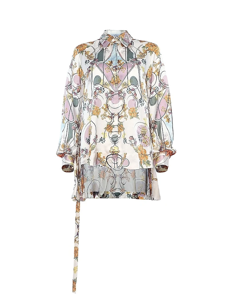 Printed Silk High-Low Shirt