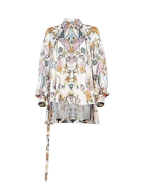 Printed Silk High-Low Shirt