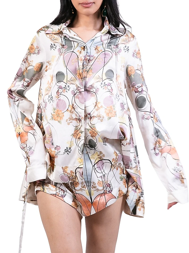 Printed Silk High-Low Shirt