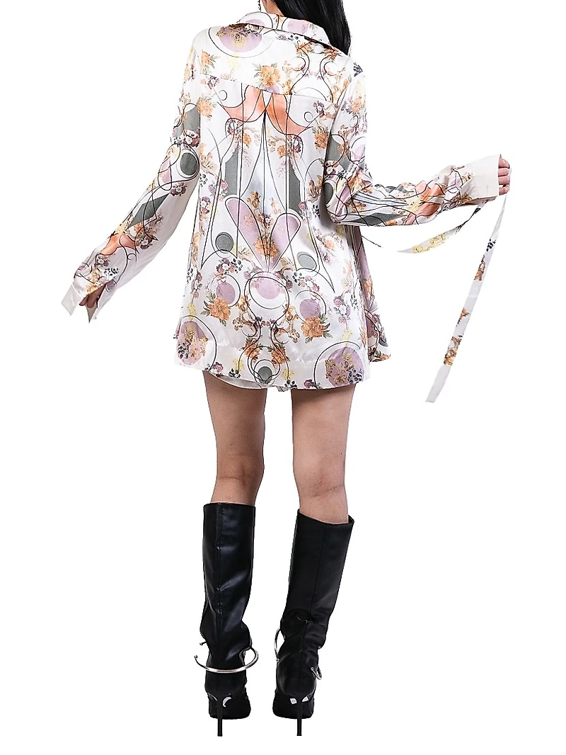 Printed Silk High-Low Shirt