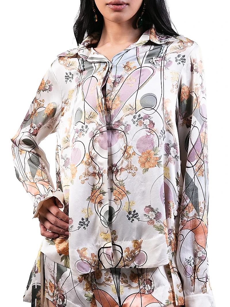 Printed Silk High-Low Shirt