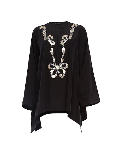Embellished Embroidered Silk Boxy Tunic