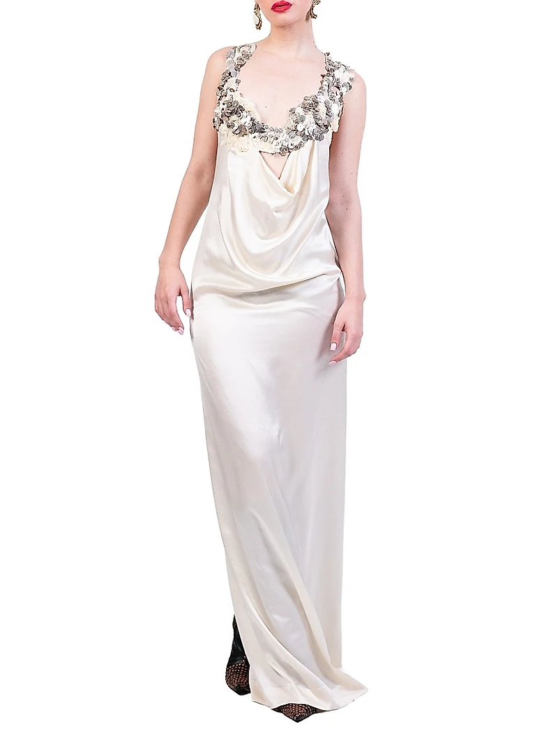 Embellished Embroidered Silk Maxi Dress
