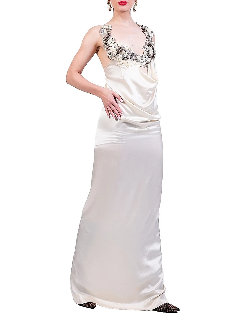Embellished Embroidered Silk Maxi Dress