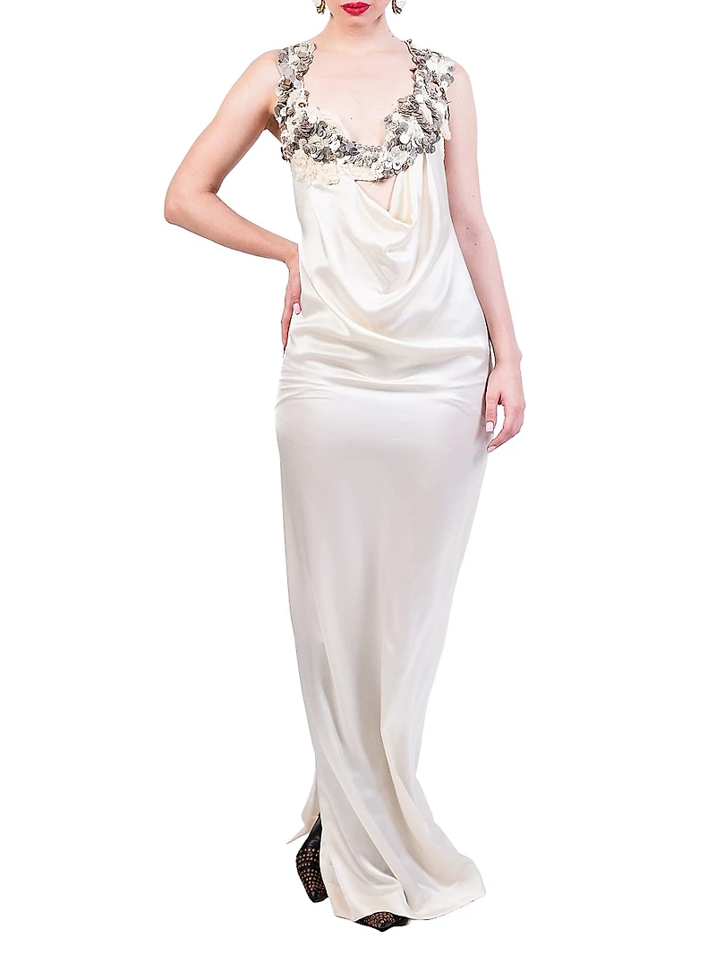 Embellished Embroidered Silk Maxi Dress