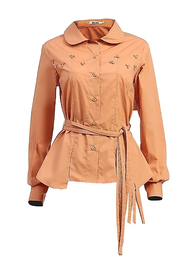 Cotton Panelled Tie-Waist Shirt