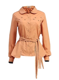 Cotton Panelled Tie-Waist Shirt