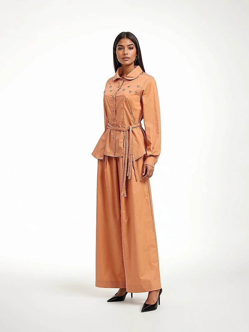 Cotton Panelled Tie-Waist Shirt