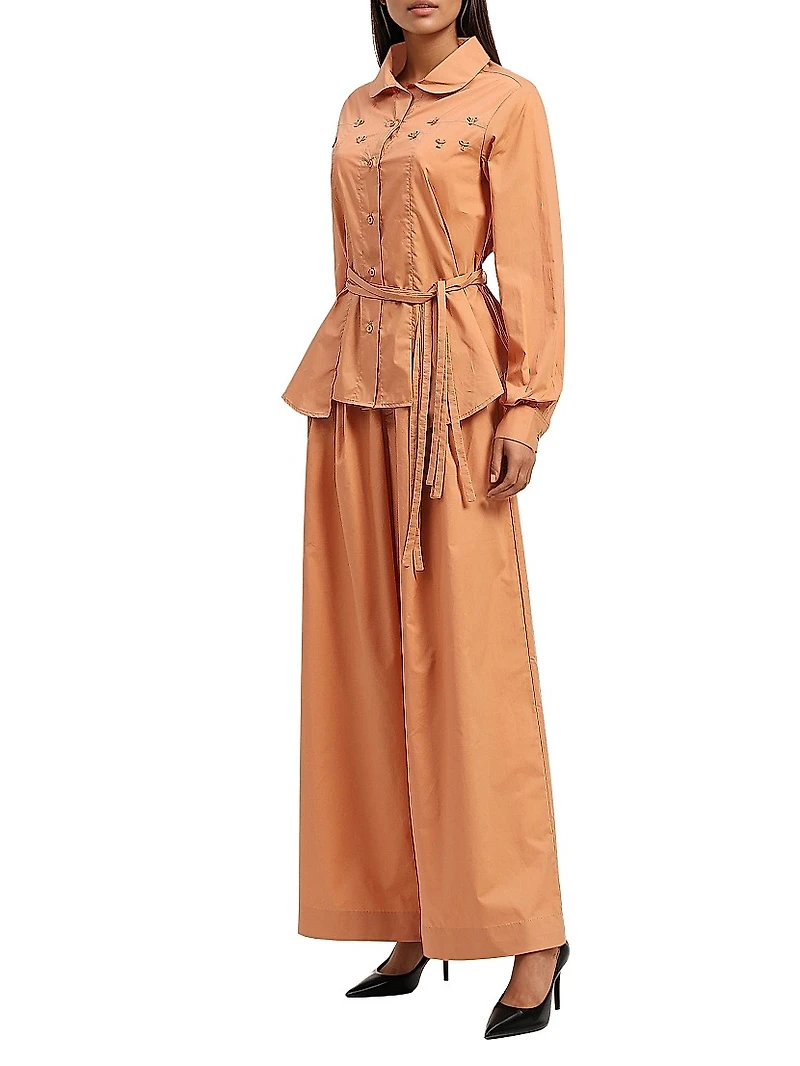 Cotton Panelled Tie-Waist Shirt