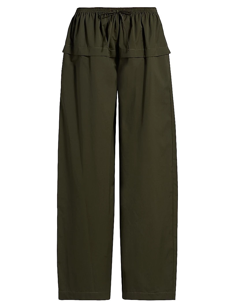Cotton Peplum Wide-Leg Pants
