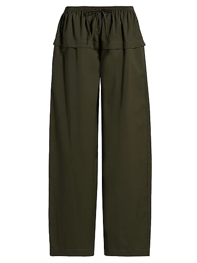 Cotton Peplum Wide-Leg Pants