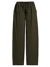 Cotton Peplum Wide-Leg Pants