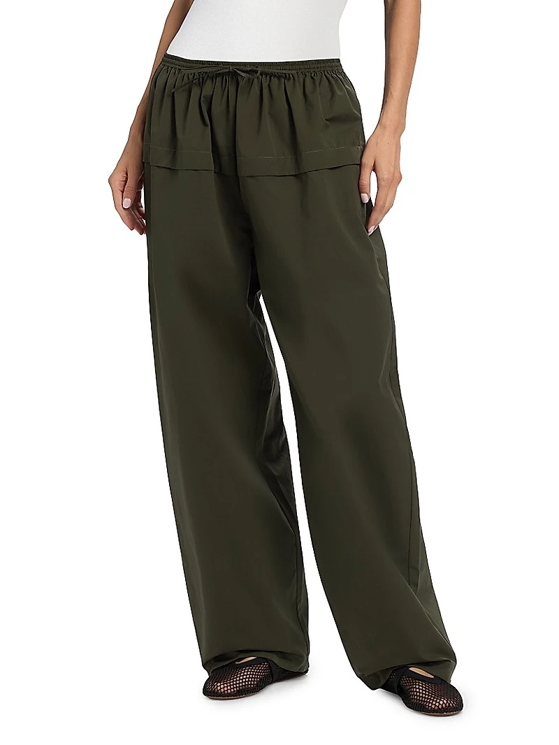 Cotton Peplum Wide-Leg Pants