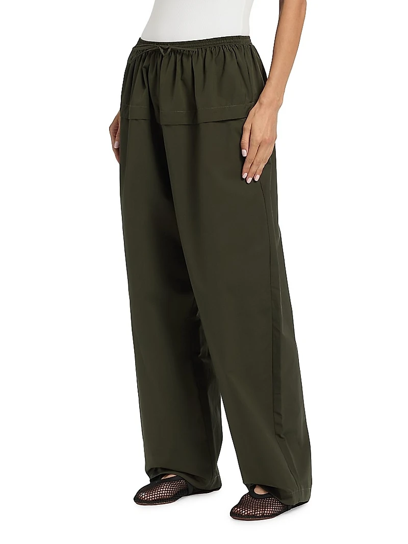 Cotton Peplum Wide-Leg Pants