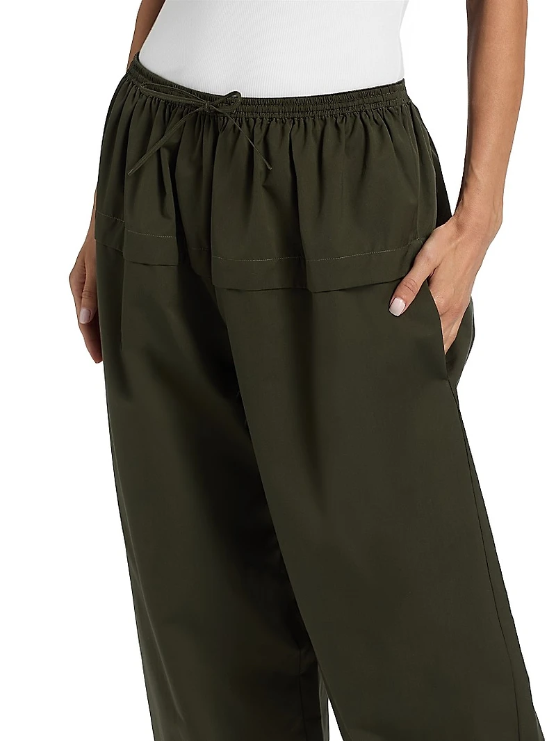 Cotton Peplum Wide-Leg Pants