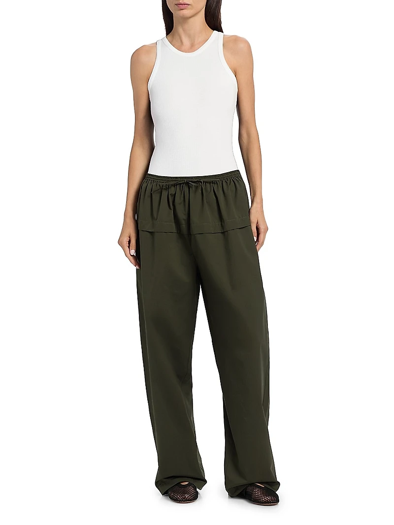 Cotton Peplum Wide-Leg Pants