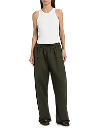 Cotton Peplum Wide-Leg Pants