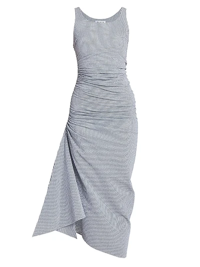 Gathered Pinstripe Drape Dress