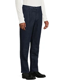 Stretch Cotton Denim Pleated Trousers