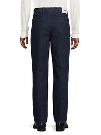 Stretch Cotton Denim Pleated Trousers