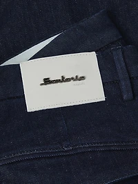 Stretch Cotton Denim Pleated Trousers
