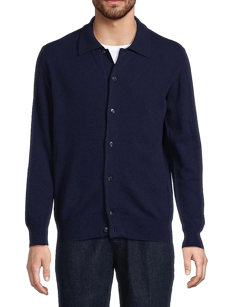 Wool-Blend Spread-Collar Cardigan