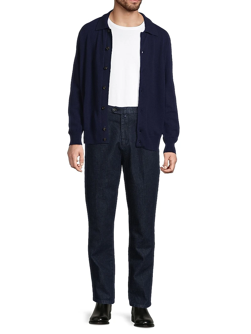 Wool-Blend Spread-Collar Cardigan