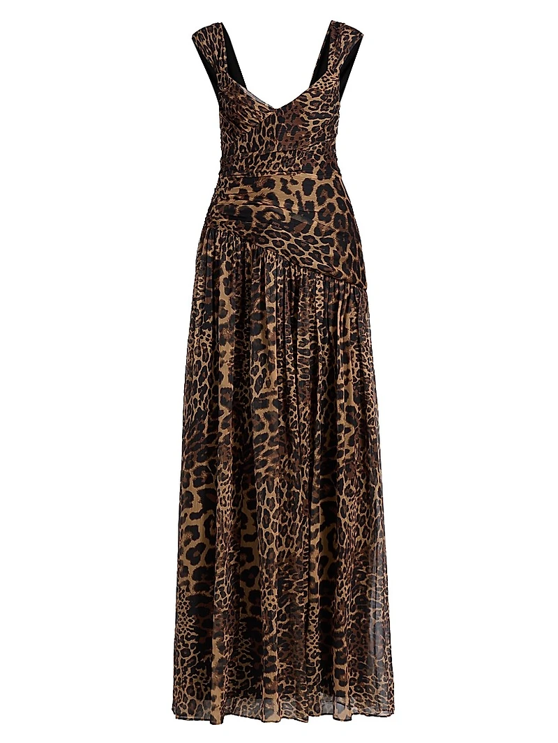 Claudia Leopard-Printed Silk Chiffon Gown