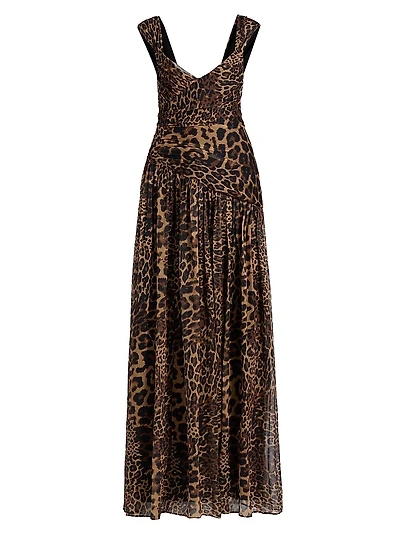 Claudia Leopard-Printed Silk Chiffon Gown