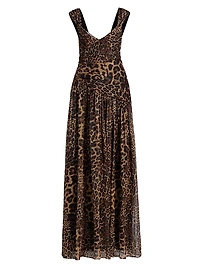 Claudia Leopard-Printed Silk Chiffon Gown
