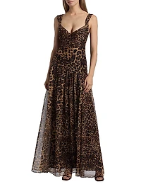 Claudia Leopard-Printed Silk Chiffon Gown