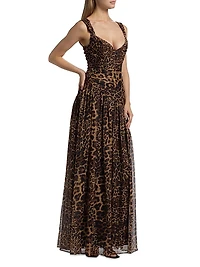 Claudia Leopard-Printed Silk Chiffon Gown