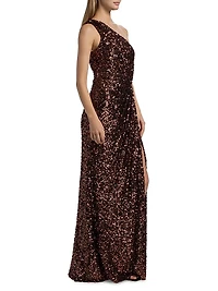Lexi Sequined One-Shoulder Gown
