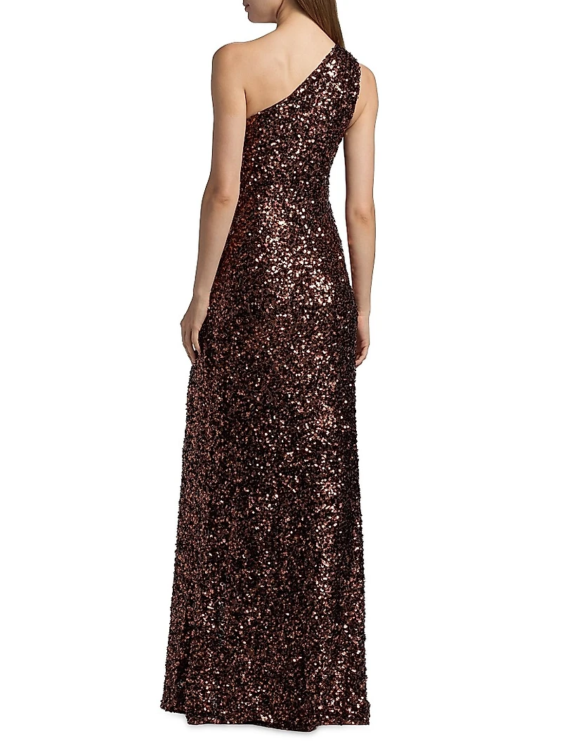 Lexi Sequined One-Shoulder Gown