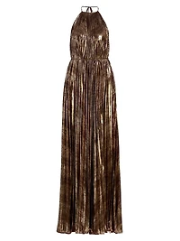 Maxine Metallic Plissé Halter Gown
