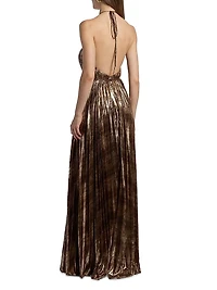 Maxine Metallic Plissé Halter Gown