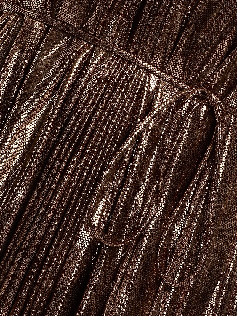 Maxine Metallic Plissé Halter Gown